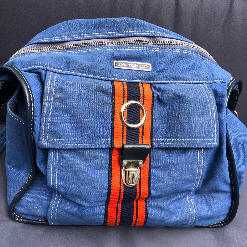 Vintage Royal Traveller Luggage Bag Travel Suitcase Carryon 70’s Blue Denim